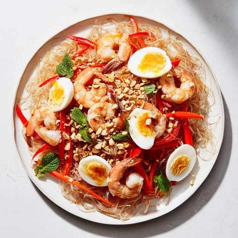 A colorful Asian Fusion Noodle Bowl Board: picture-perfect noodles with chicken, shrimp, and fresh garnishes for sharing.