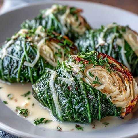 Golden Herby Cabbage in Parmesan Broth wedges simmering in a creamy, herb-infused broth inside a rustic pot.