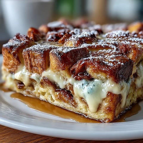 Monte Cristo Breakfast Casserole, a hearty brunch bake with layers of savory ham, turkey, and cinnamon-soaked bread.