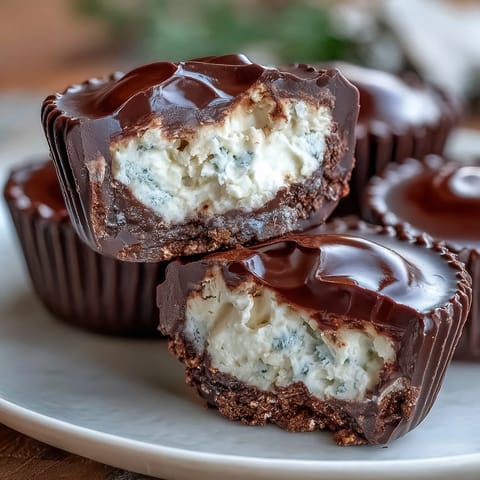 Decadent homemade peanut butter cups featuring a tangy Greek yogurt center, perfect for a healthy high-protein snack or dessert.