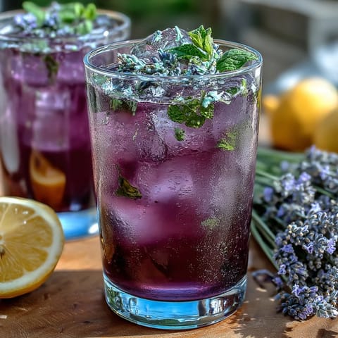 Iced Lavender Lemonade with Fresh Mint, a fragrant floral drink with bright citrus and cooling mint.