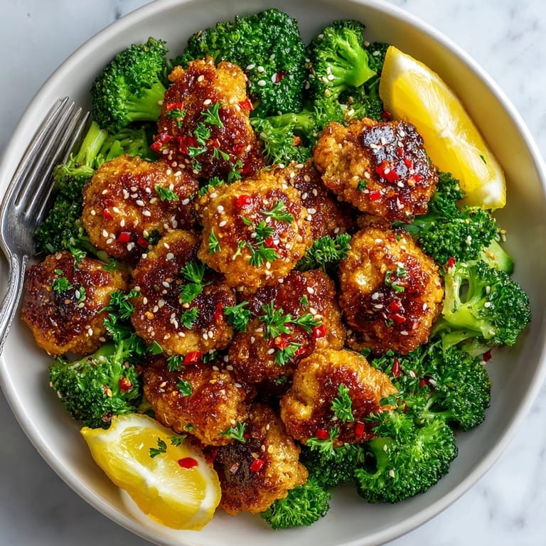Close-up of garlic butter chicken broccoli, featuring golden chicken, vibrant broccoli, and a fragrant buttery sauce.