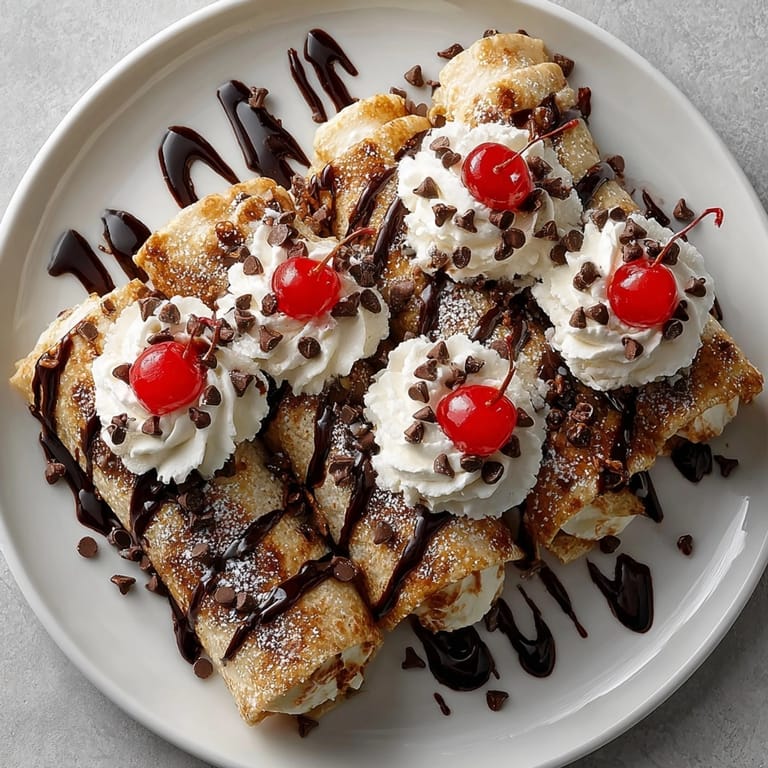 Indulgent close-up showing sweet, swirled Rebel Root Beer Float Dessert Wraps, layered with whipped cream and chocolate.