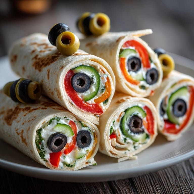 Delicious Black Olive Tapenade Wraps, rolled and sliced, ready to serve as a spooky party appetizer.