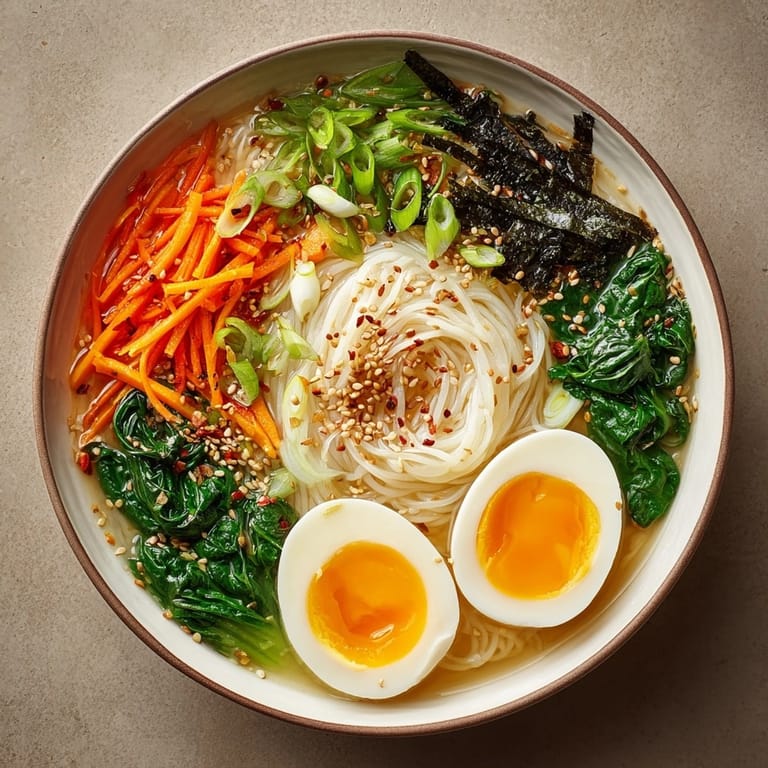 Enjoy this flavorful and easy Shirataki Noodle Ramen, complete with fresh garnishes and vibrant color.