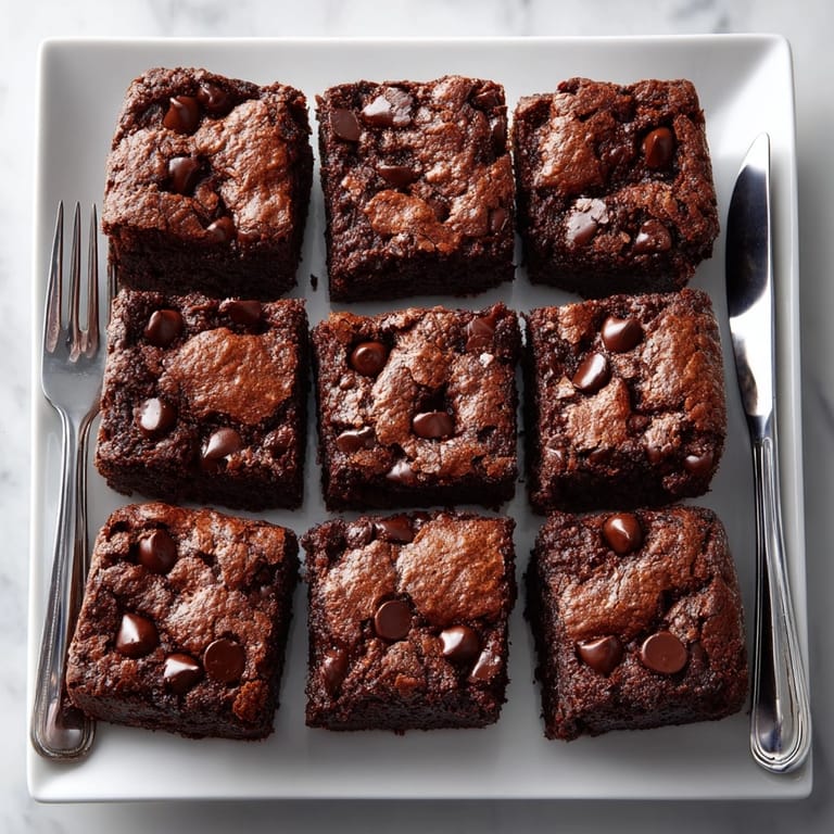 Close-up of moist chocolate avocado brownies, showing rich texture and melted chocolate chips inside.