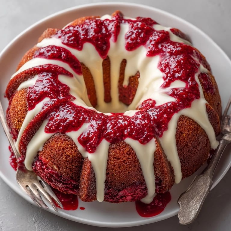 Homemade glazed Vampire Blood Red Velvet Bundt Cake, perfectly festive for Halloween dessert.