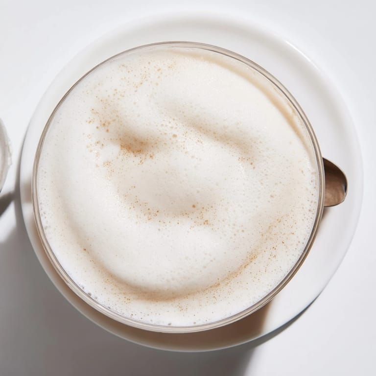 Frothy, light Starbucks Cold Foam cascading down an iced latte, creating a creamy swirl.