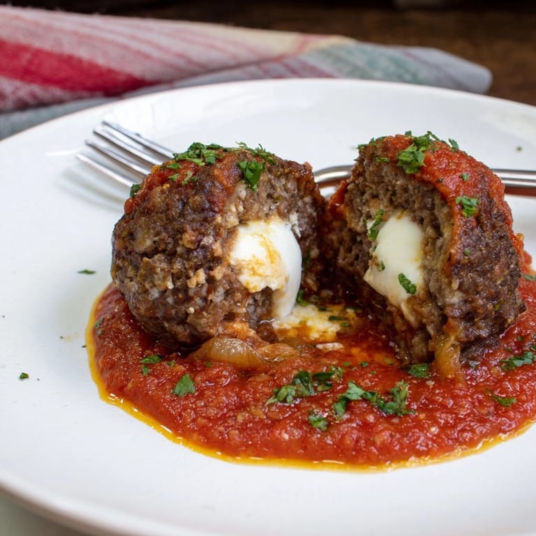 Savory Cheesy Cajun Stuffed Meatballs recipe: juicy browned meat, aromatic spices, ready for dinner.