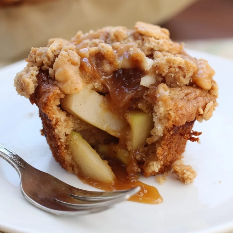 Delicious Caramel Apple Crunch Cookie Muffins with gooey caramel and crunchy toppings.  