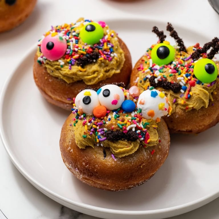Deliciously fun Coffee Cream Monster Muffin Donuts, perfect for parties with playful monster faces.