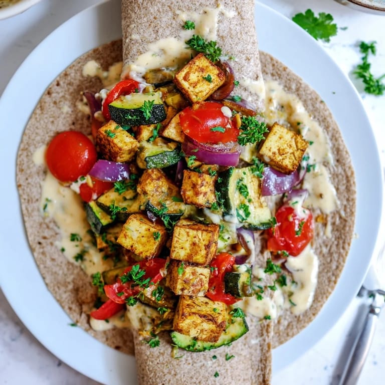 Delicious Vegan Viral Recipe Re-make with savory roasted vegetables and tahini sauce.  