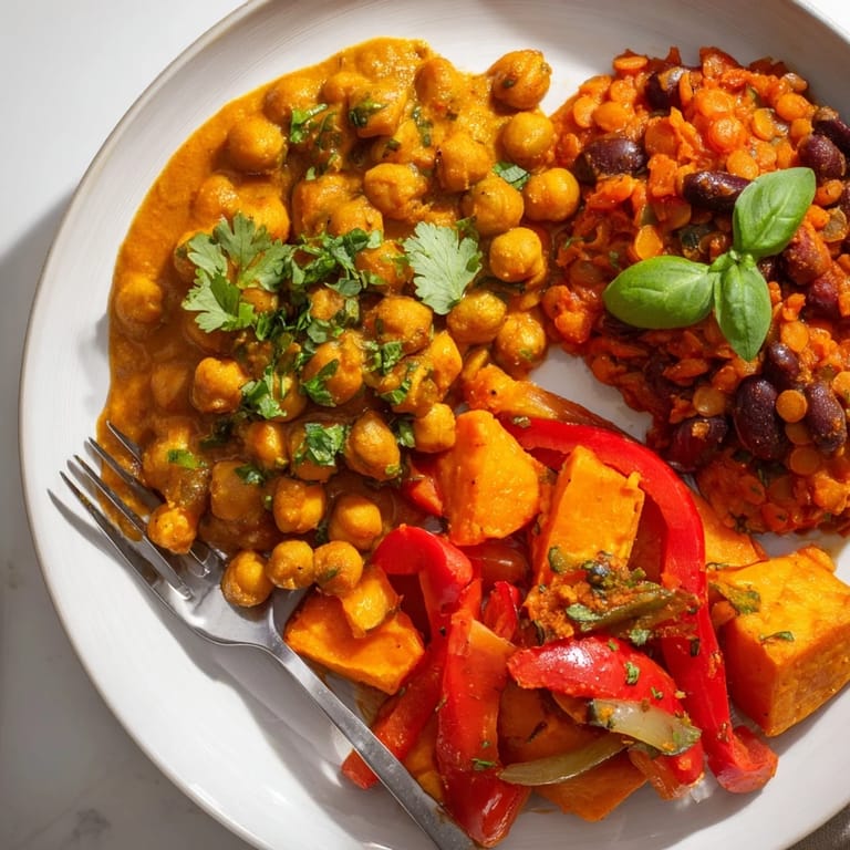 Colorful Caribbean Sweet Potato Curry, brimming with spices and topped with fresh parsley.