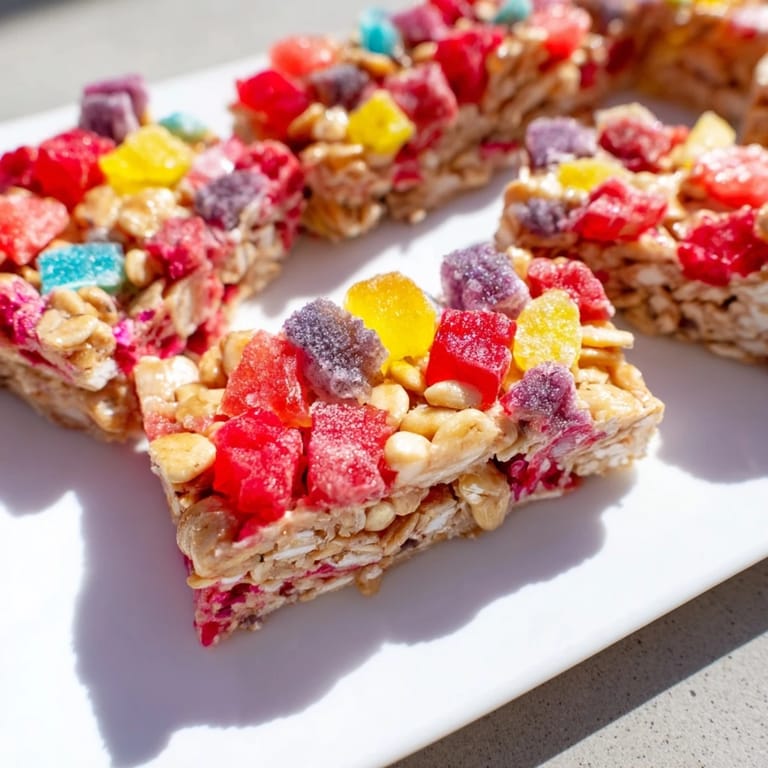 Delicious homemade gummies bring sweetness to these wholesome, chewy snack bars.  