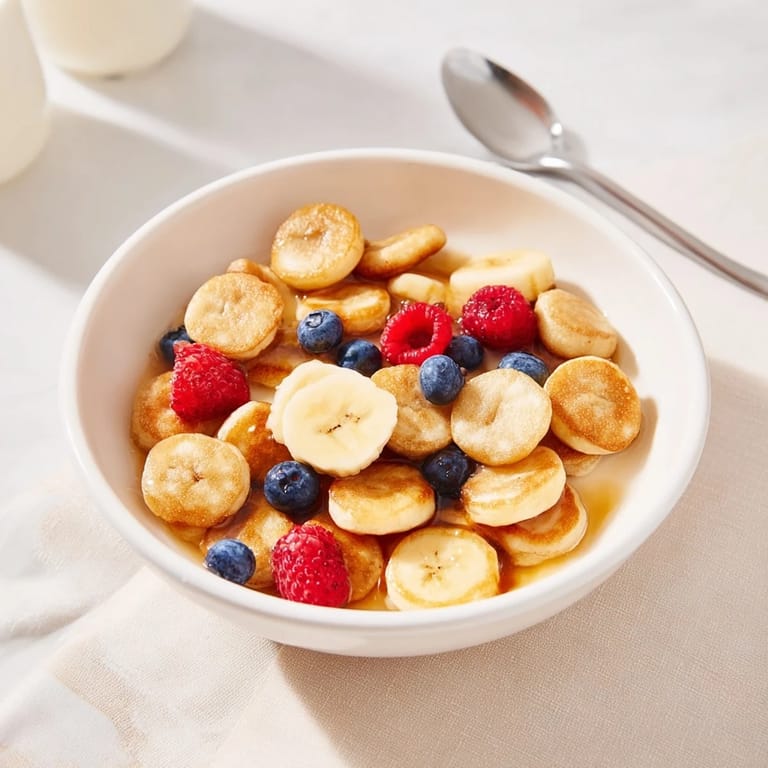 Bite-sized fluffy pancakes served in a bowl, perfect for breakfast or snack time.  