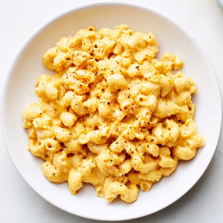 Mouthwatering bowl of one-pot butternut squash mac & cheese, with visible squash chunks and cheese.
