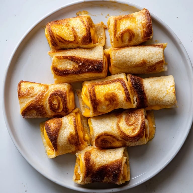 Soft, buttery Easy Christmas Grilled Cheese Rollups, rolled up and browned, offering a delicious holiday treat.