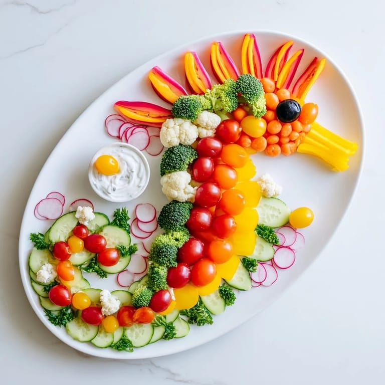 Enjoy a delicious Seahorse Veggie Dip Platter, perfect for kids, with crisp vegetables and tasty dip.
