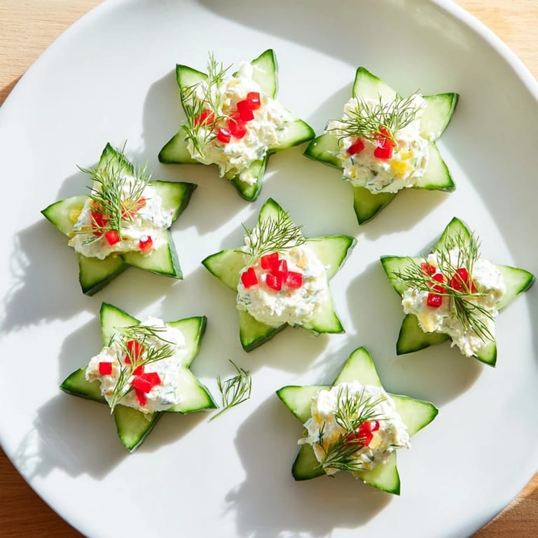 Visualize these fresh cucumber and dill Christmas Stars, a light and elegant holiday appetizer.