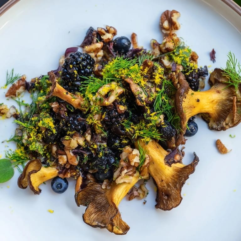 A close-up view of the Northwest Forest Forager featuring toasted nuts, herbs, and dark ripe berries.