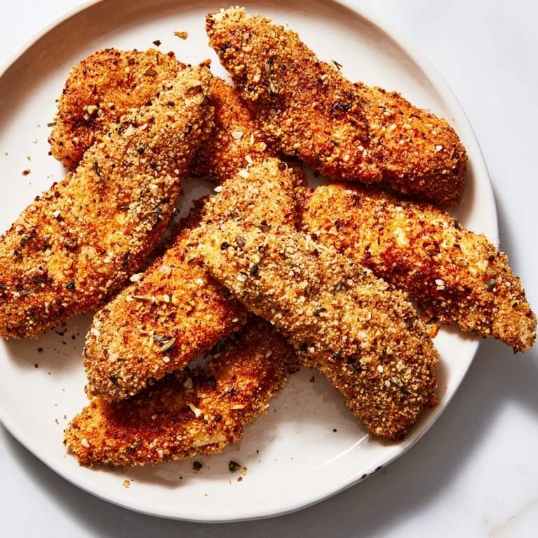 Deliciously crunchy air-fried chicken tenders, perfect for a quick, satisfying American dinner.