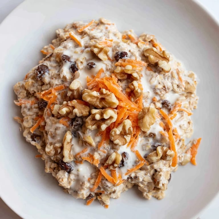 Enjoy a layered jar of Carrot Cake Overnight Oats, the perfect make-ahead breakfast treat.