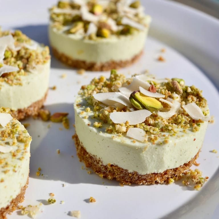 Image of no-bake Pistachio Cheesecake Bites, ready to enjoy, with a creamy filling and crunchy crust.