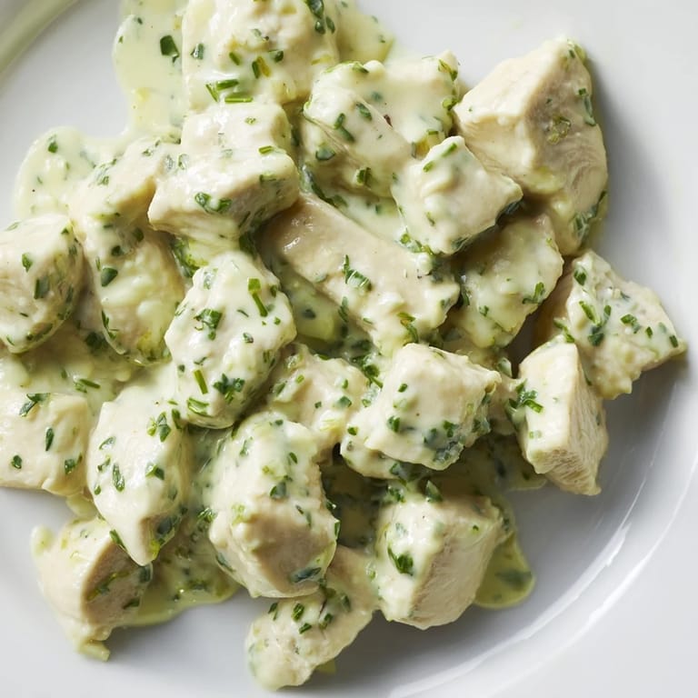 Bright, protein-packed Green Goddess Chicken Salad with tender chicken, crisp cucumber, and fresh herbs, ready for a light lunch or picnic.