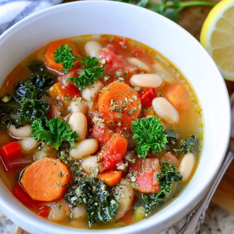 Rich, olive oil broth with tender white beans, carrots, and kale, simmered to perfection.  
