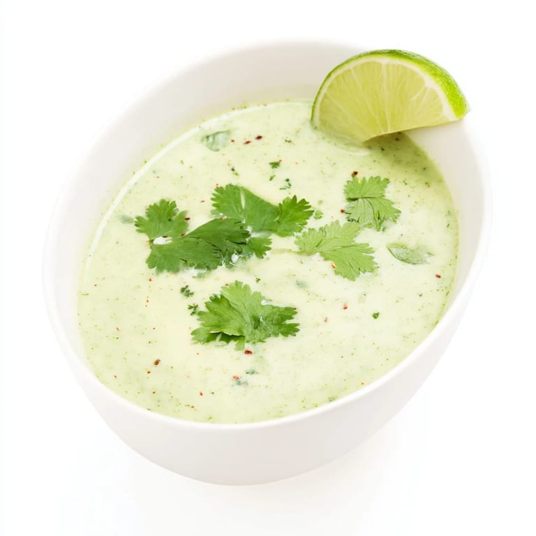 Vibrant green Spinach Coriander Lemongrass Soup poured from a pot, steam rising in a cozy kitchen.  
