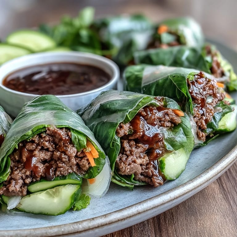 Four diagonal-cut Thai Basil Beef Rolls revealing a filling of ground beef and colorful vegetables. 