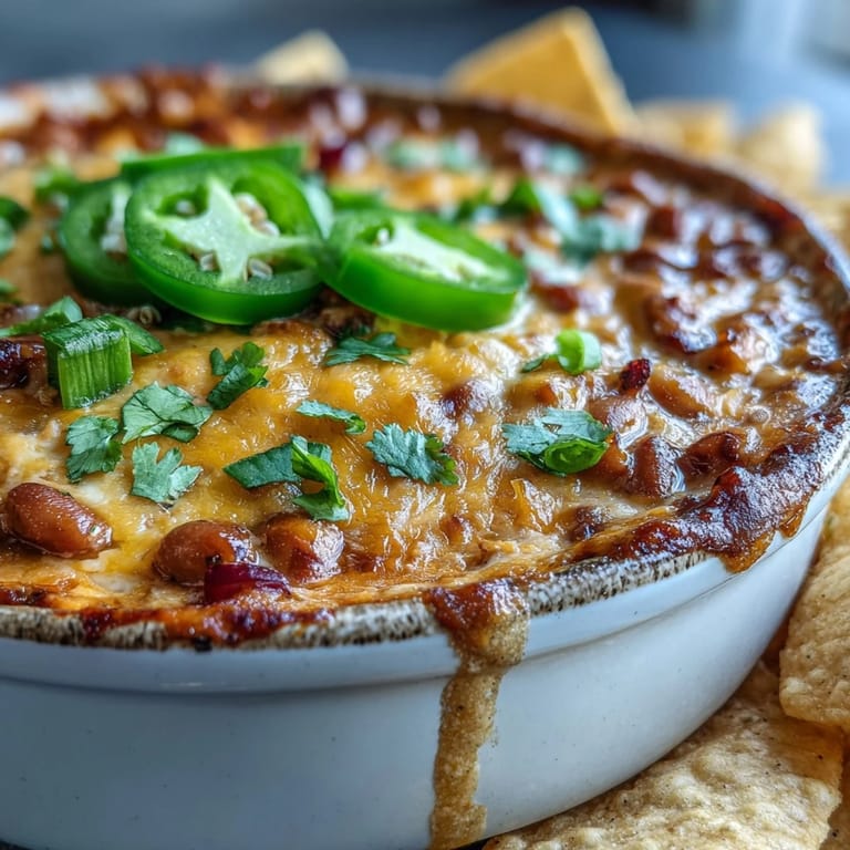 Steaming Hot Black-Eyed Pea Dip with Jalapeño and Cumin, featuring creamy cheese and diced red peppers, ready to scoop with crunchy crackers.