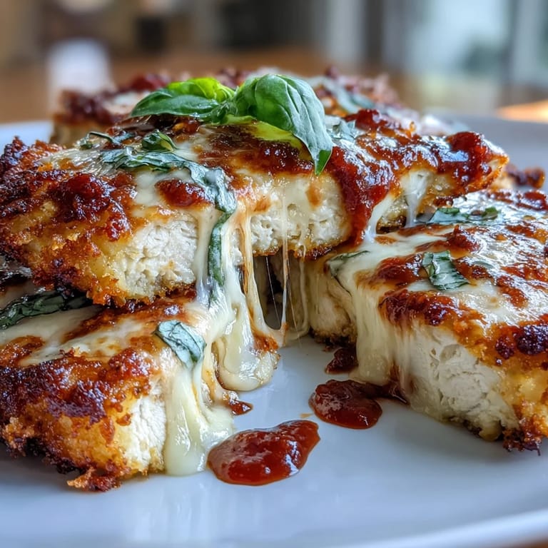 Light and gluten-free chicken Parmesan with juicy baked chicken, rich marinara, and melted cheese served atop fresh zucchini noodles.