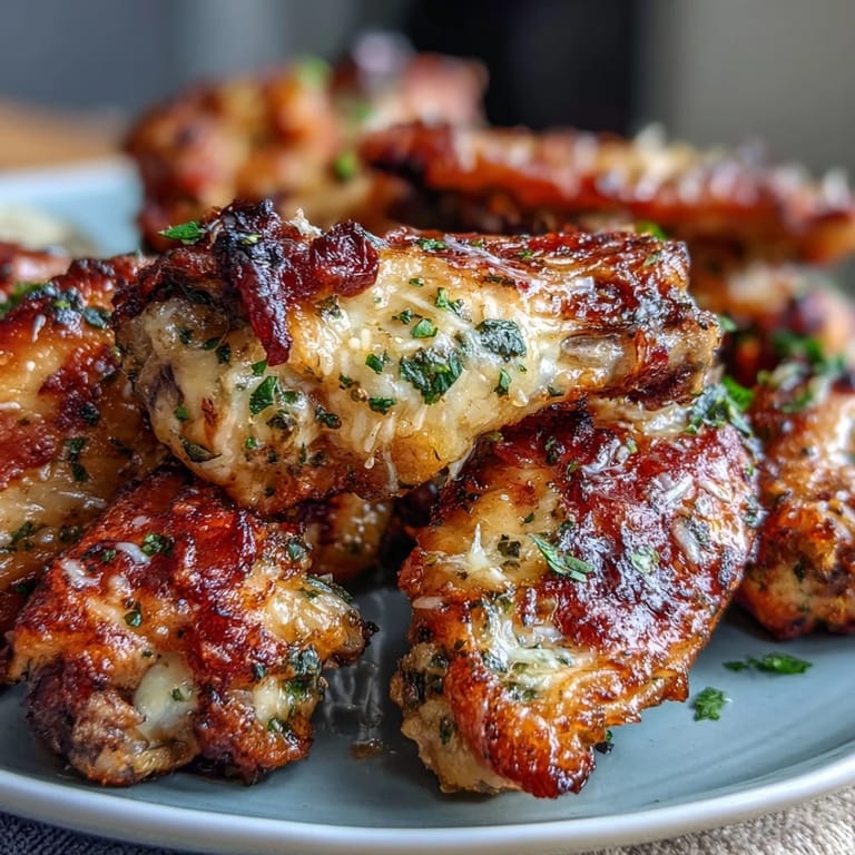 Juicy, oven-roasted chicken wings seasoned with smoked paprika, tossed in melted garlic parmesan butter, and served alongside crisp celery and keto ranch dressing.