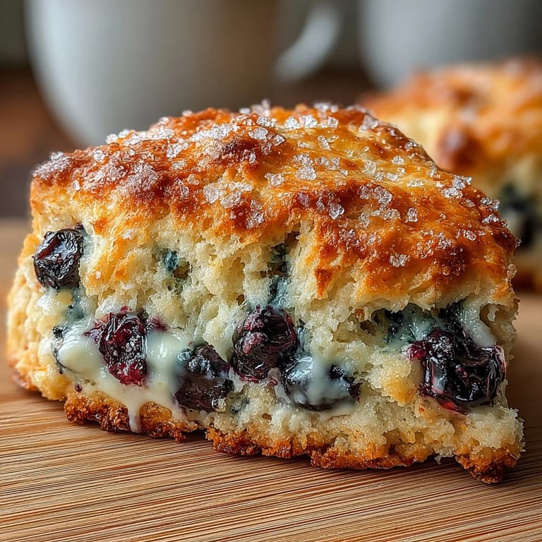 Fluffy blueberry scones made with sourdough discard, fresh berries, and a tender crumb, ideal for a cozy morning treat.