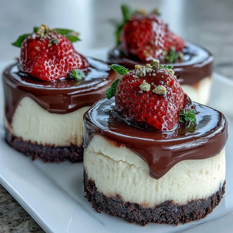 Elegant mini cheesecake cups featuring rich chocolate biscuit base, smooth cream cheese filling, and juicy strawberry garnish.