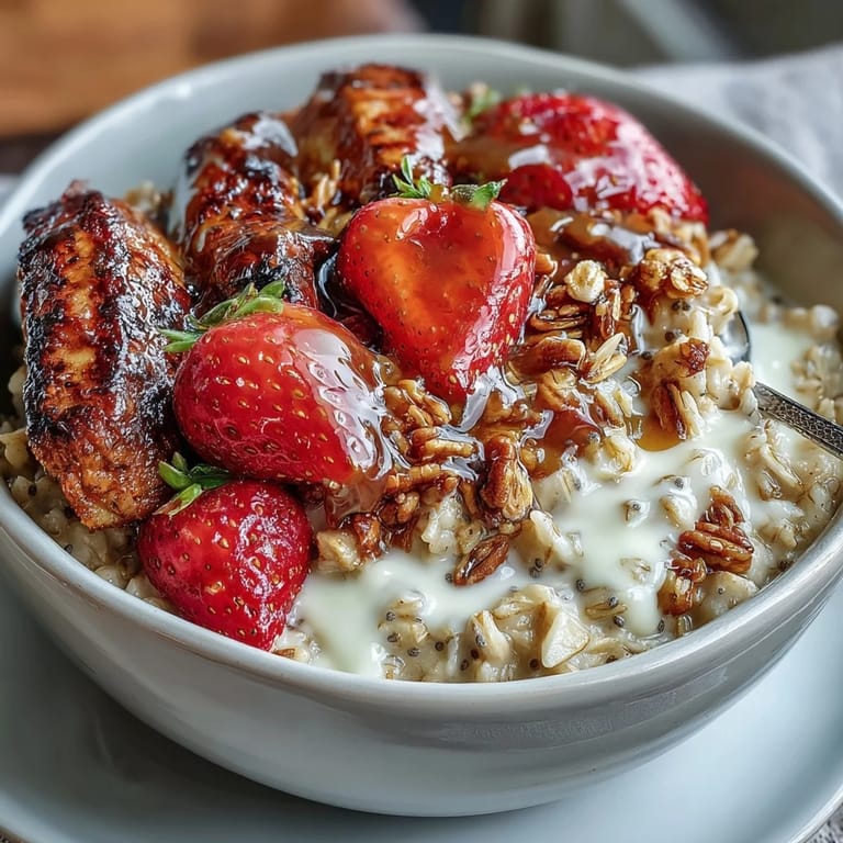 Layered strawberry chia overnight oats with crunchy granola and fresh fruit for a healthy start.