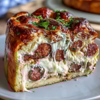 Savory Italian Easter pie with ricotta and salami, golden crust filled with creamy cheese and savory cured meat.