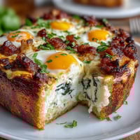 Festive Easter savory pie with hard-boiled eggs and ham, showcasing a golden flaky crust and vibrant spinach filling.